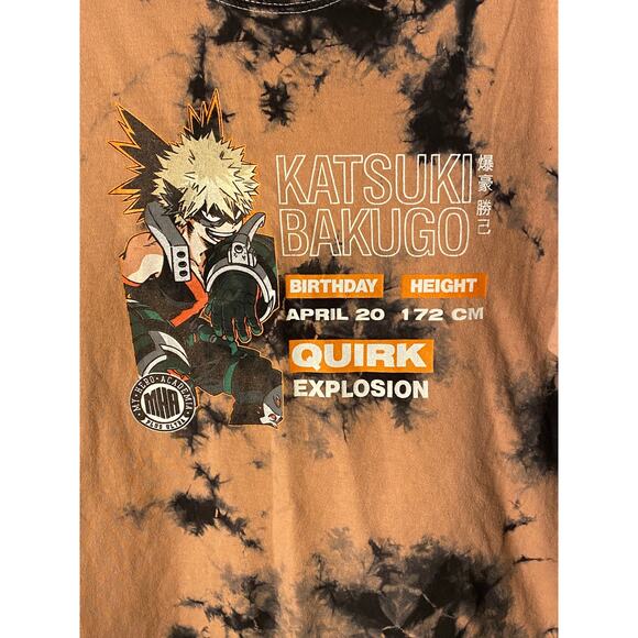 My Hero Academia Katsuki Bakugo T Shirt B'day Rust Blk Gray tie dye Large VGUC - Picture 3 of 9